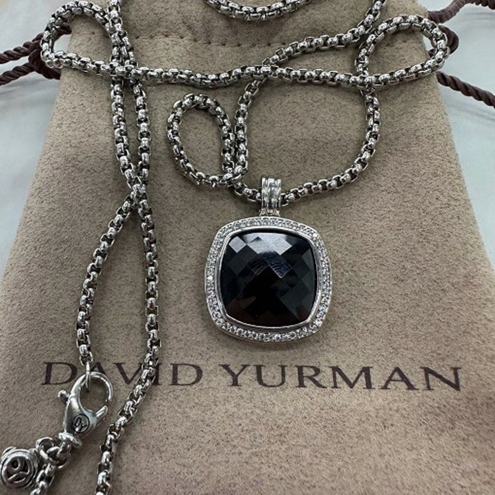 Black Onyx Diamond Square Chain Pendant Necklace